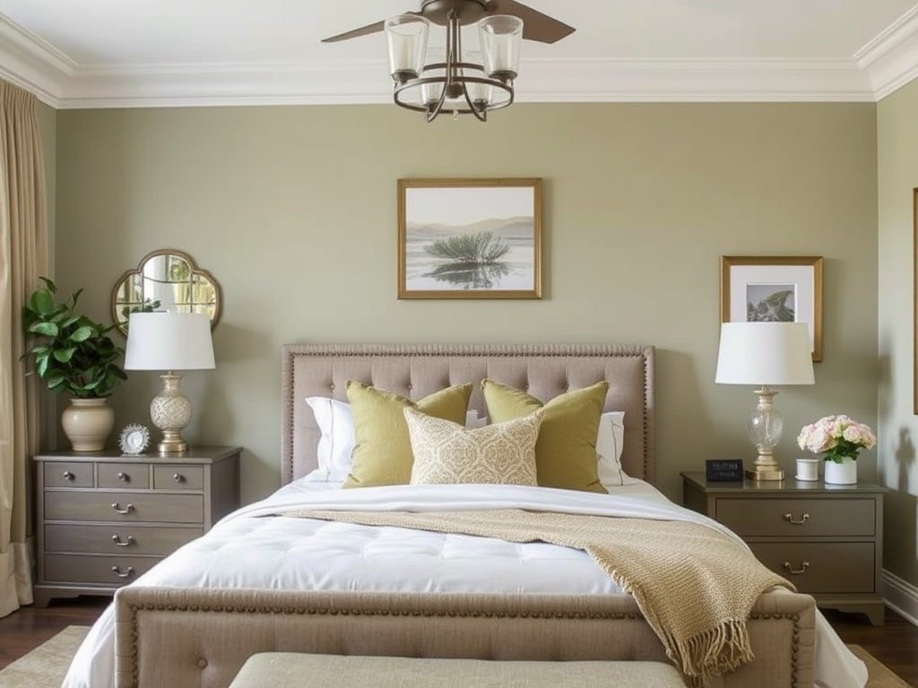 White and Olive Green Bedroom Ideas