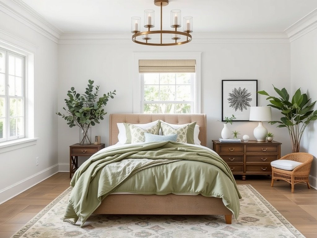 White and Olive Green Bedroom Ideas