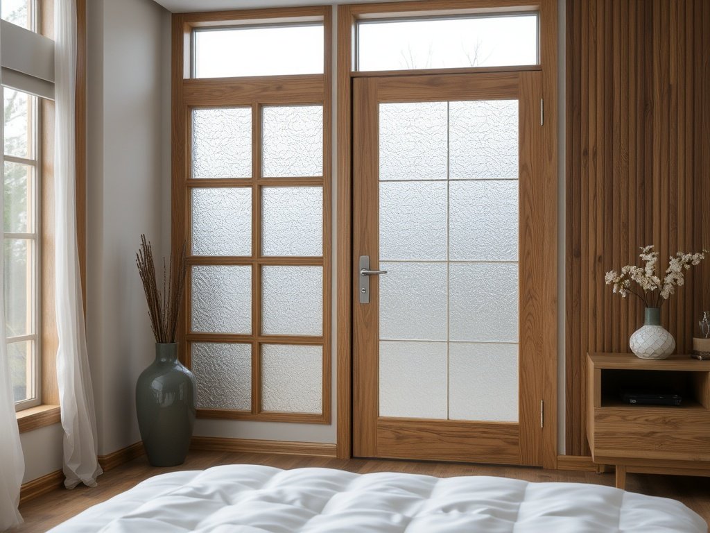 Frosted Glass Panel Wooden Door
