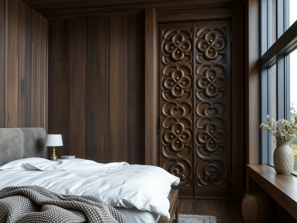 Geometric CNC-Carved Wooden Door