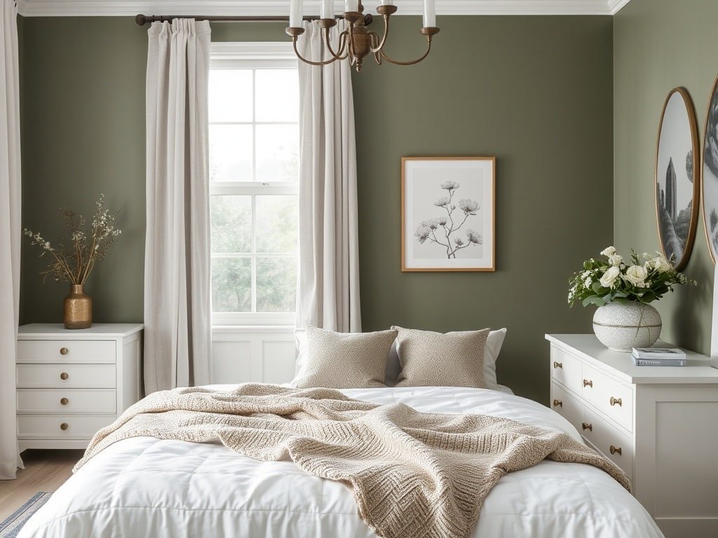 White and Olive Green Bedroom Ideas