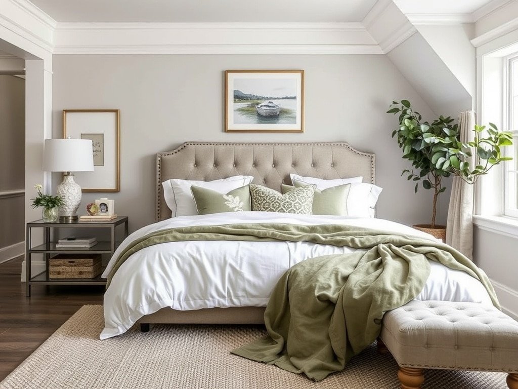 White and Olive Green Bedroom Ideas