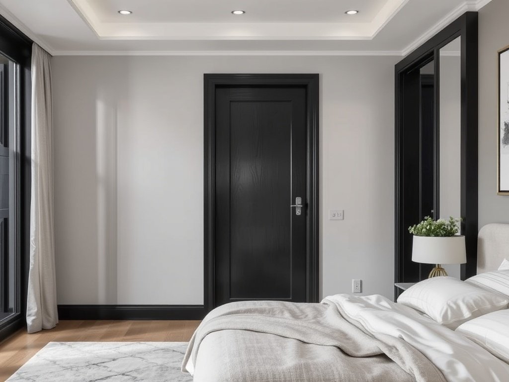 Matte Black-Framed Wooden Door