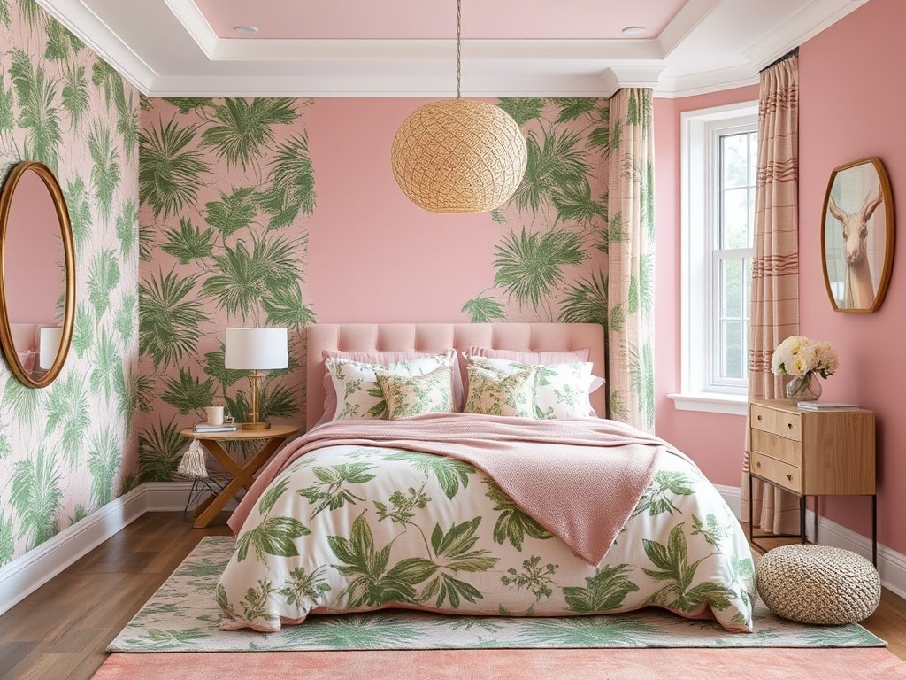 Mix Green Patterns with Pink Solids for Harmony
