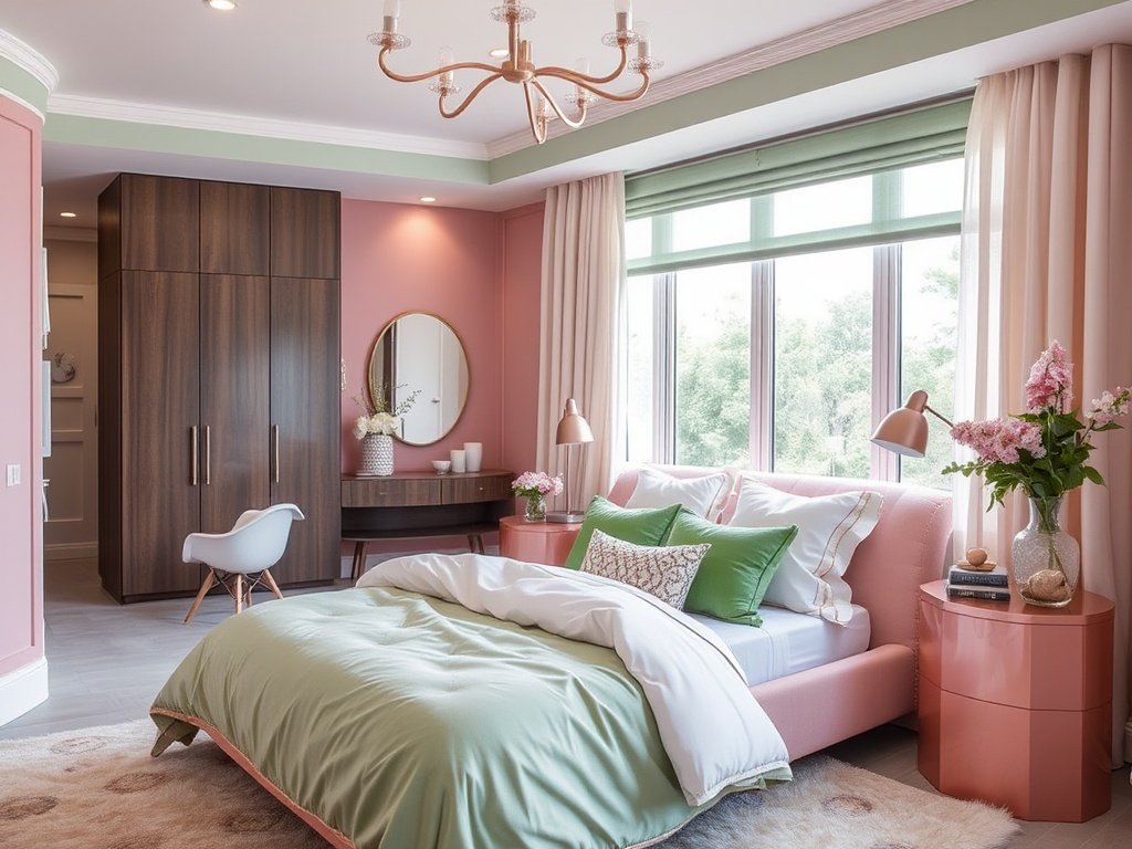 Green Bedding to Complement Pink Tones 
