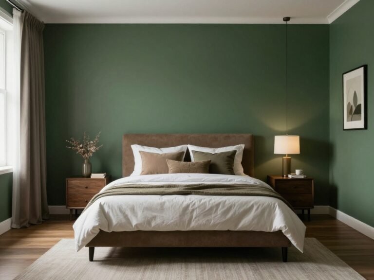 green and brown bedroom