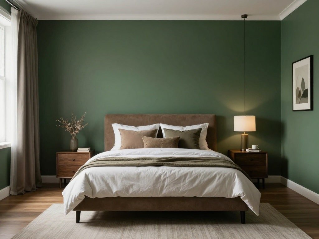 green and brown bedroom
