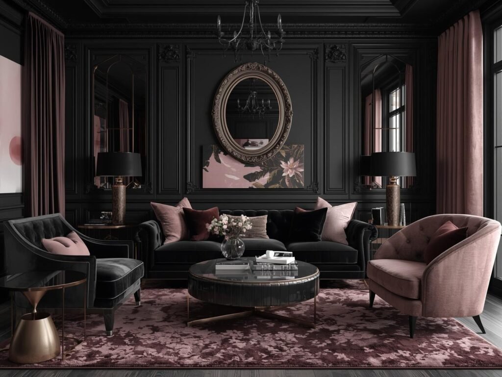pink and black bedroom