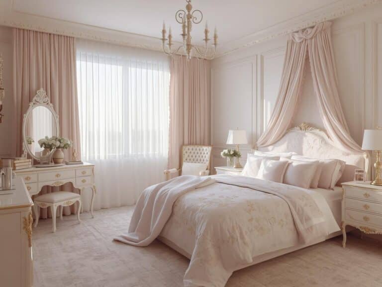 pastel pink and white bedroom