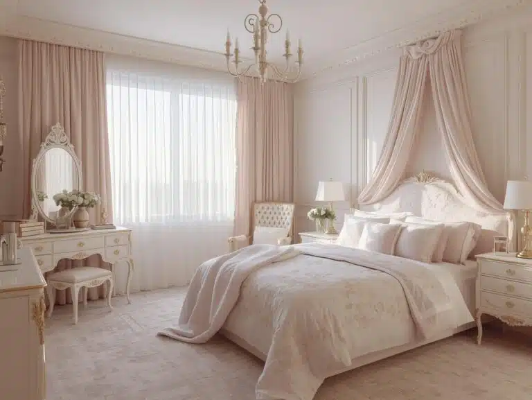 pastel pink and white bedroom