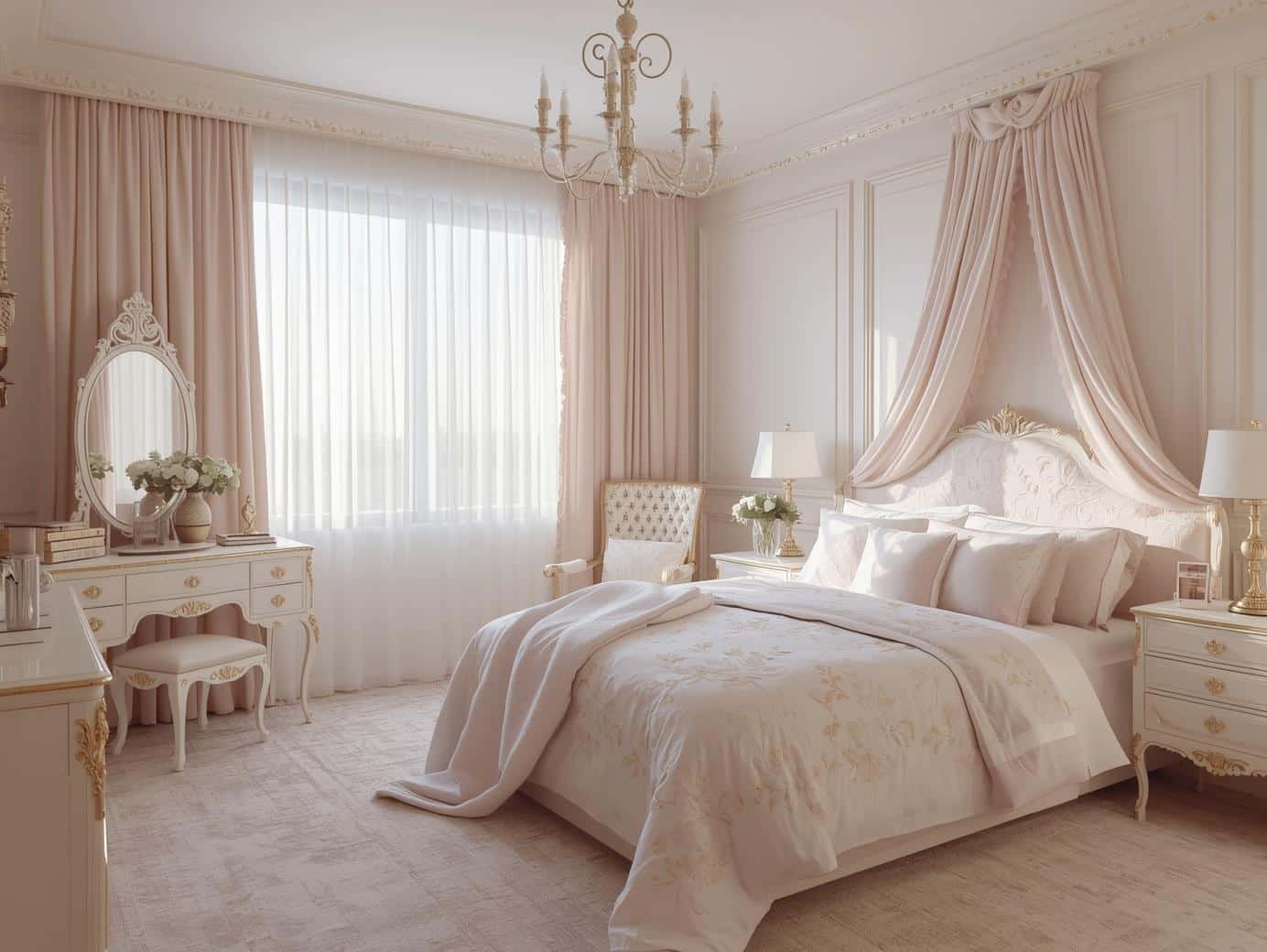 pastel pink and white bedroom