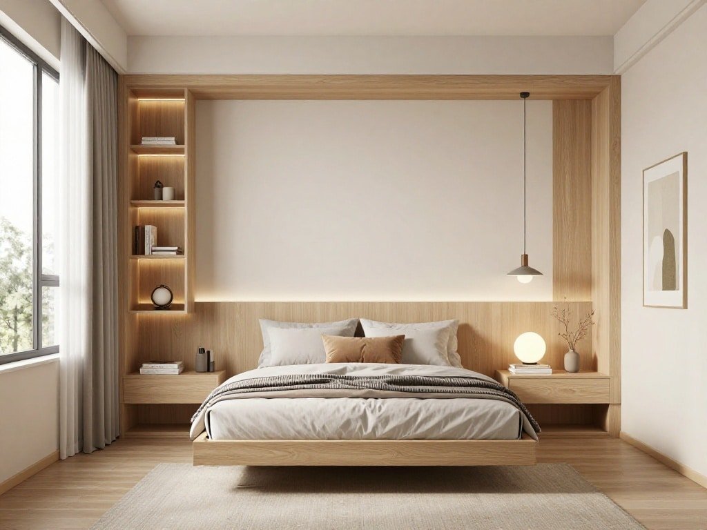 Floating Bed Layout for an Airy Feel
