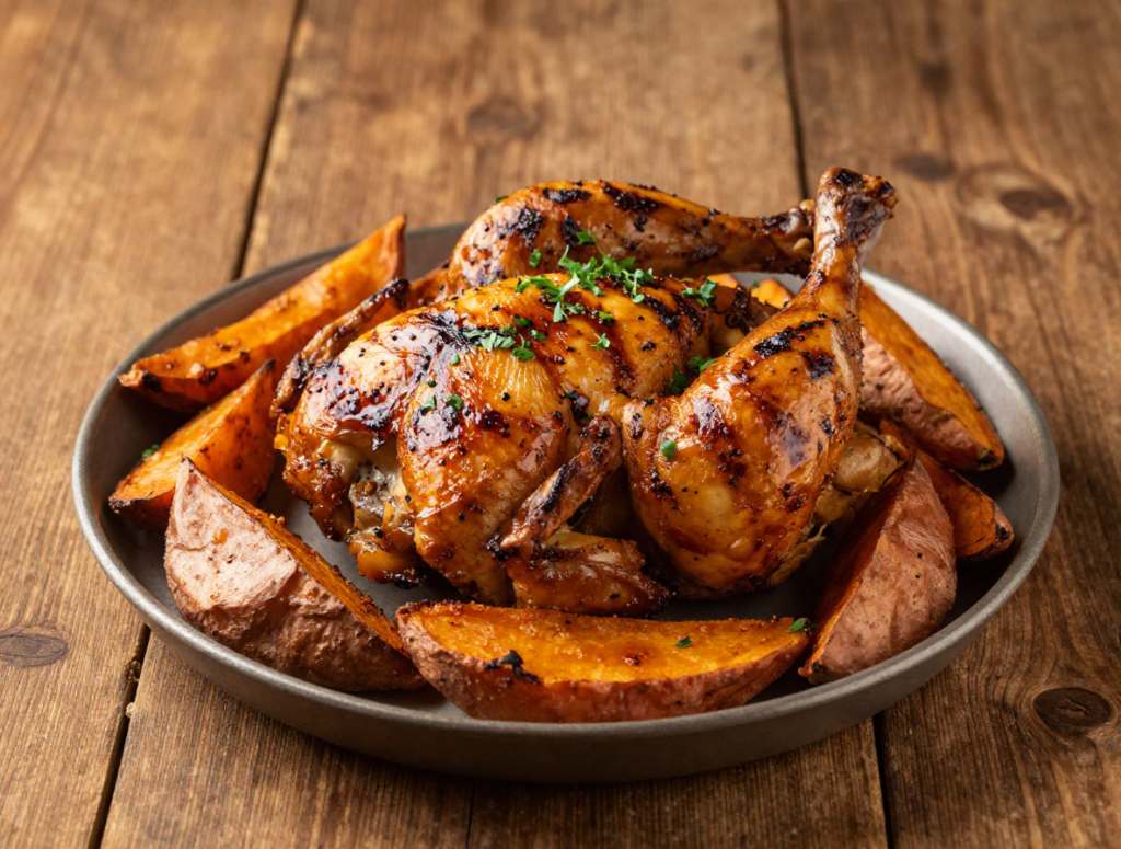 Grilled Chicken with Roasted Sweet Potato Wedges