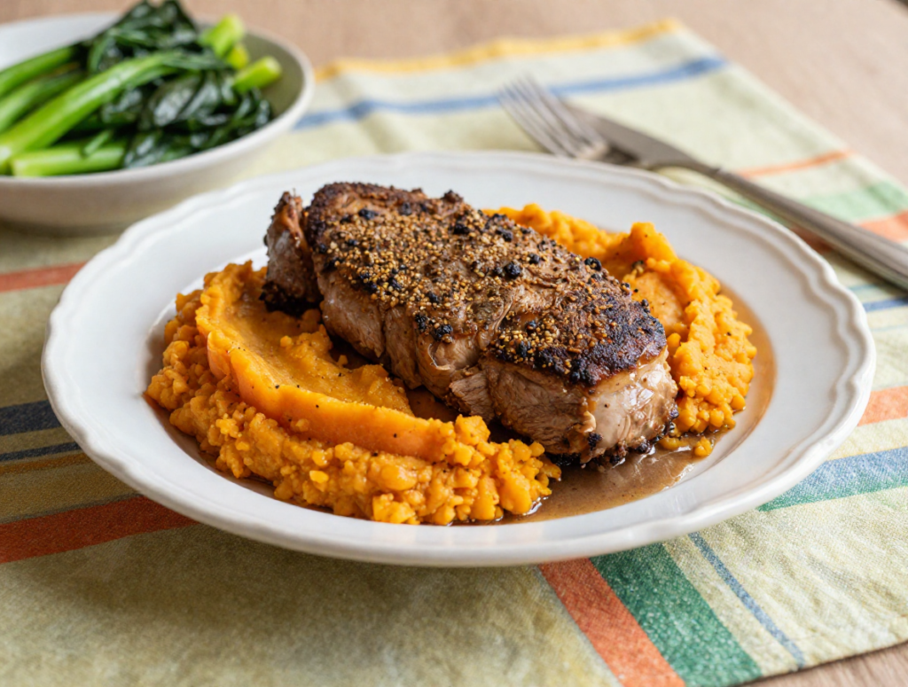 Herb-Crusted Pork Tenderloin with Sweet Potato Mash