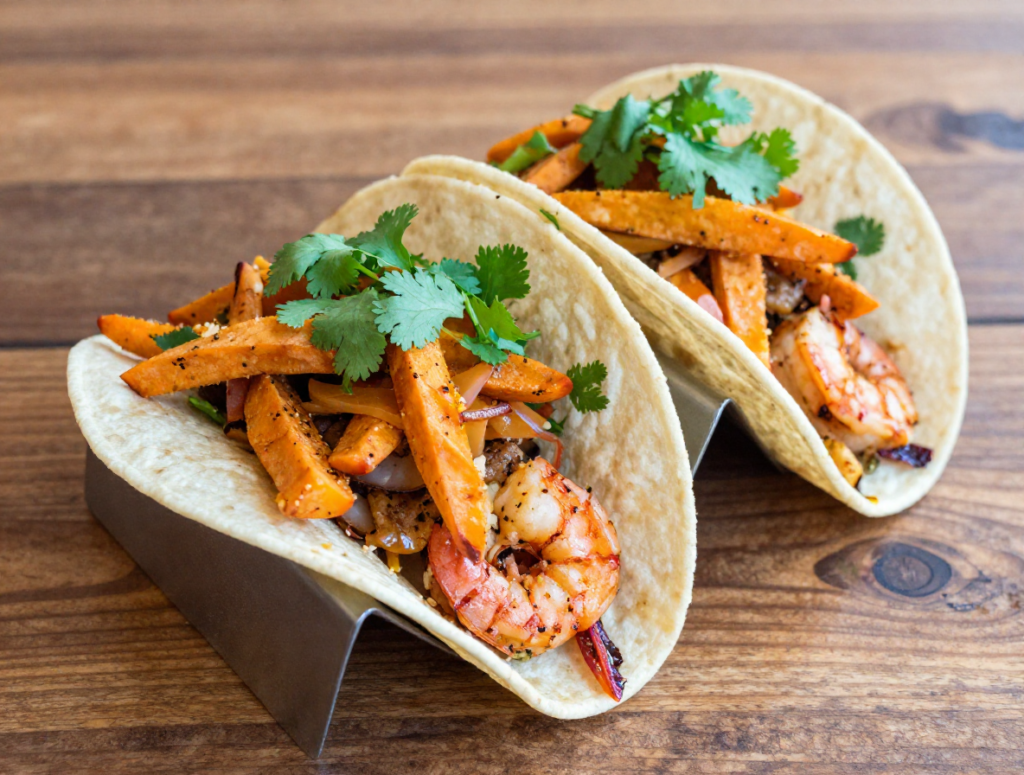 Spicy Shrimp Tacos with Sweet Potato Slaw