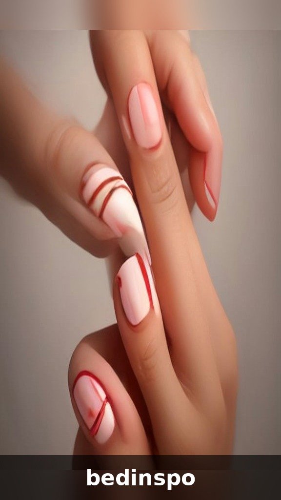 Candy cane French tip nails with red stripes on white tips
