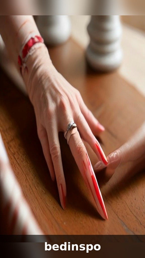 Matte red and white candy cane striped nails