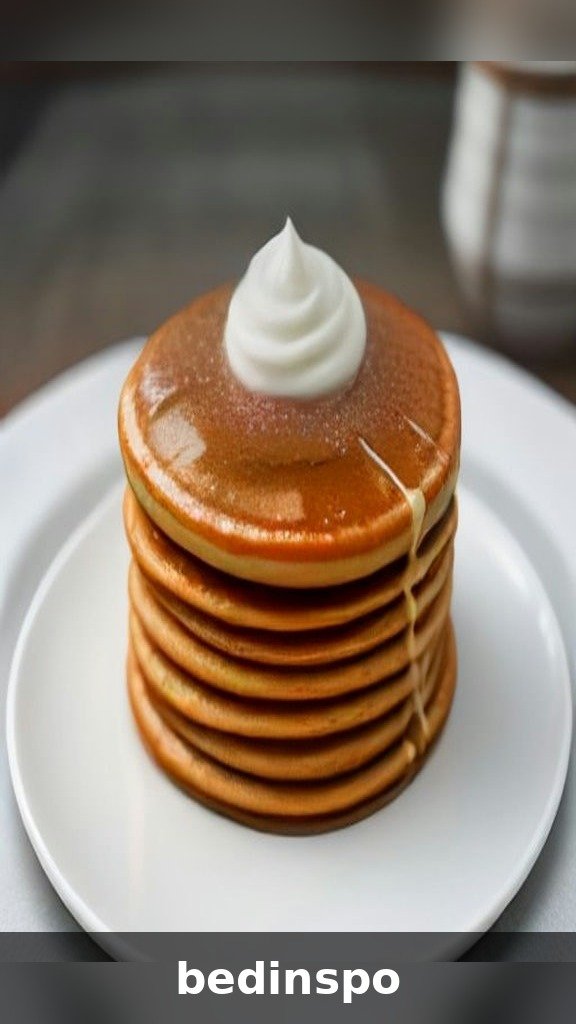 Stack of fluffy gingerbread pancakes topped with a swirl of whipped cream