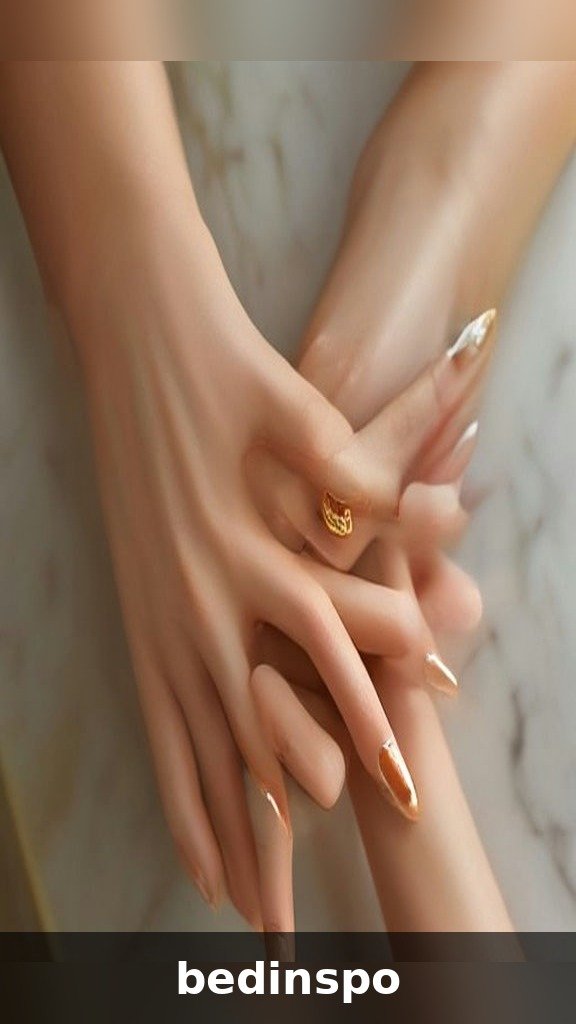 Golden champagne chrome almond nails with warm metallic sheen