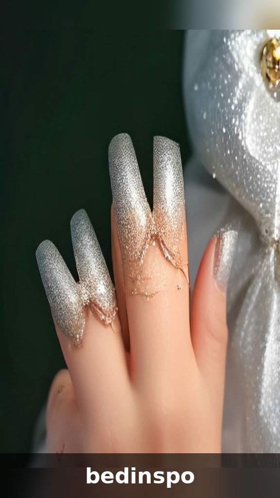 Chrome nails with 3D bow charms for a Christmas present look