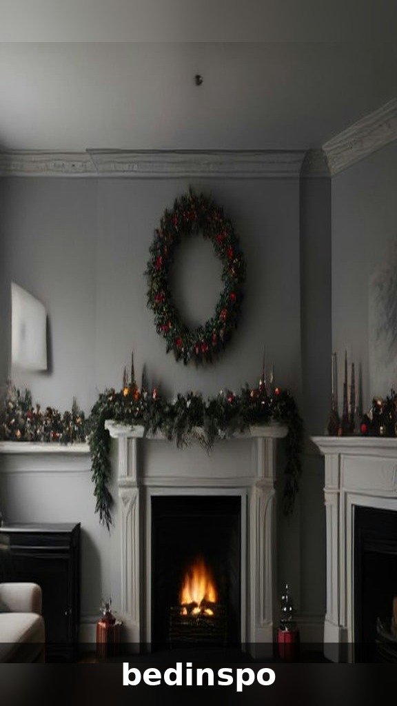 Oversized Christmas wreath hung above a mantel