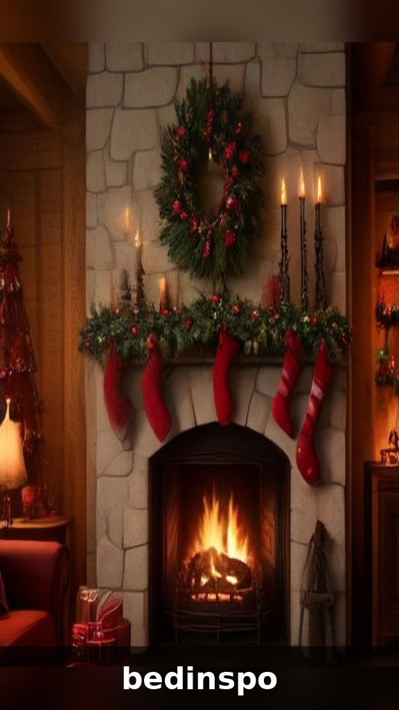Cozy plaid stockings hanging on a Christmas mantel