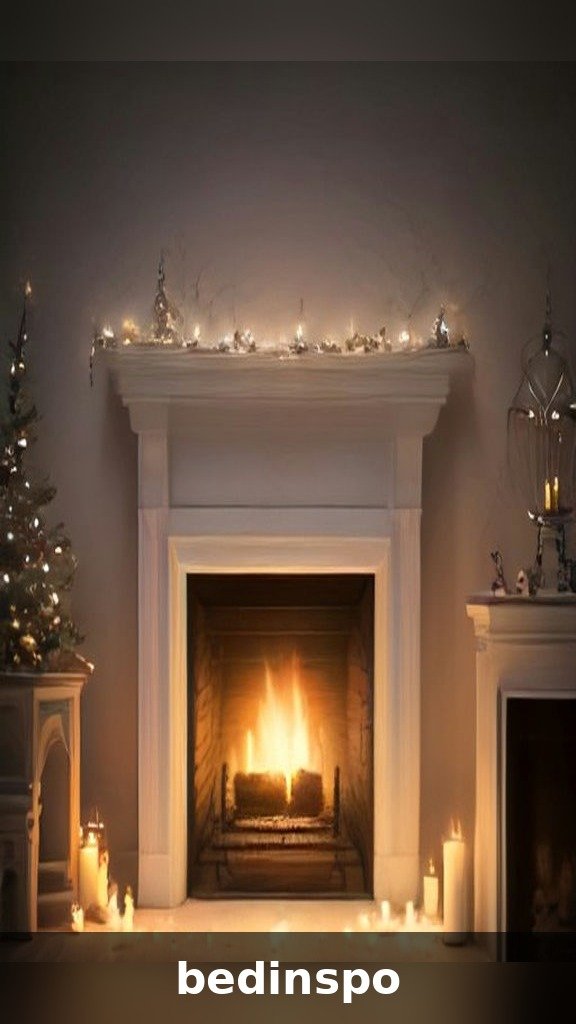 Fairy light curtain glowing behind Christmas mantel decor