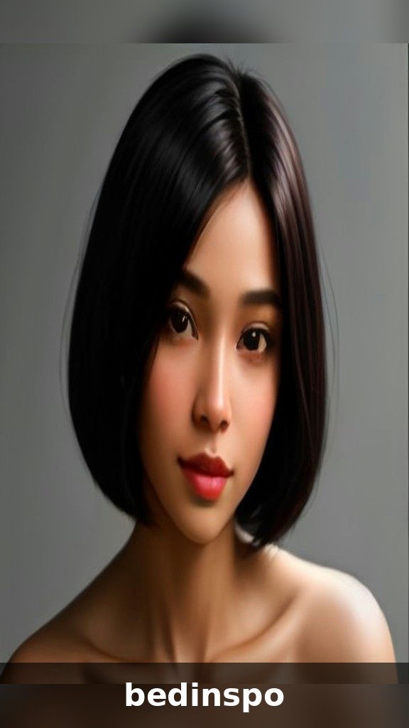 Sleek glass micro bob hero shot, front-facing portrait of a young woman