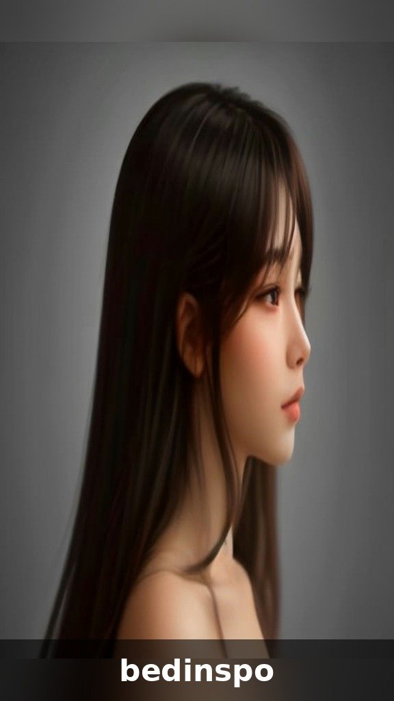 East Asian woman in her 30s with glossy mocha balayage hair in a photography studio