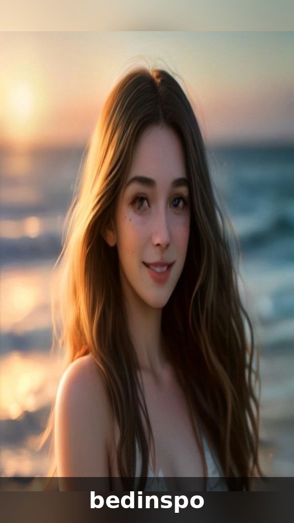 White woman in her 20s with beachy mocha balayage hair waves at the beach