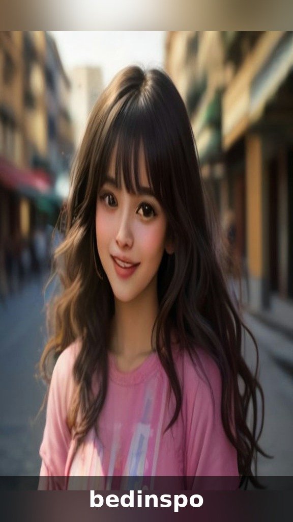 Latina woman in her 20s with mocha balayage hair and curtain bangs on a city street