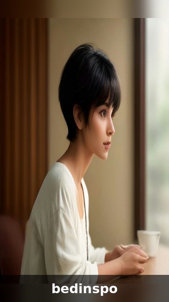 Wispy pixie cut with long feathered side-swept bangs